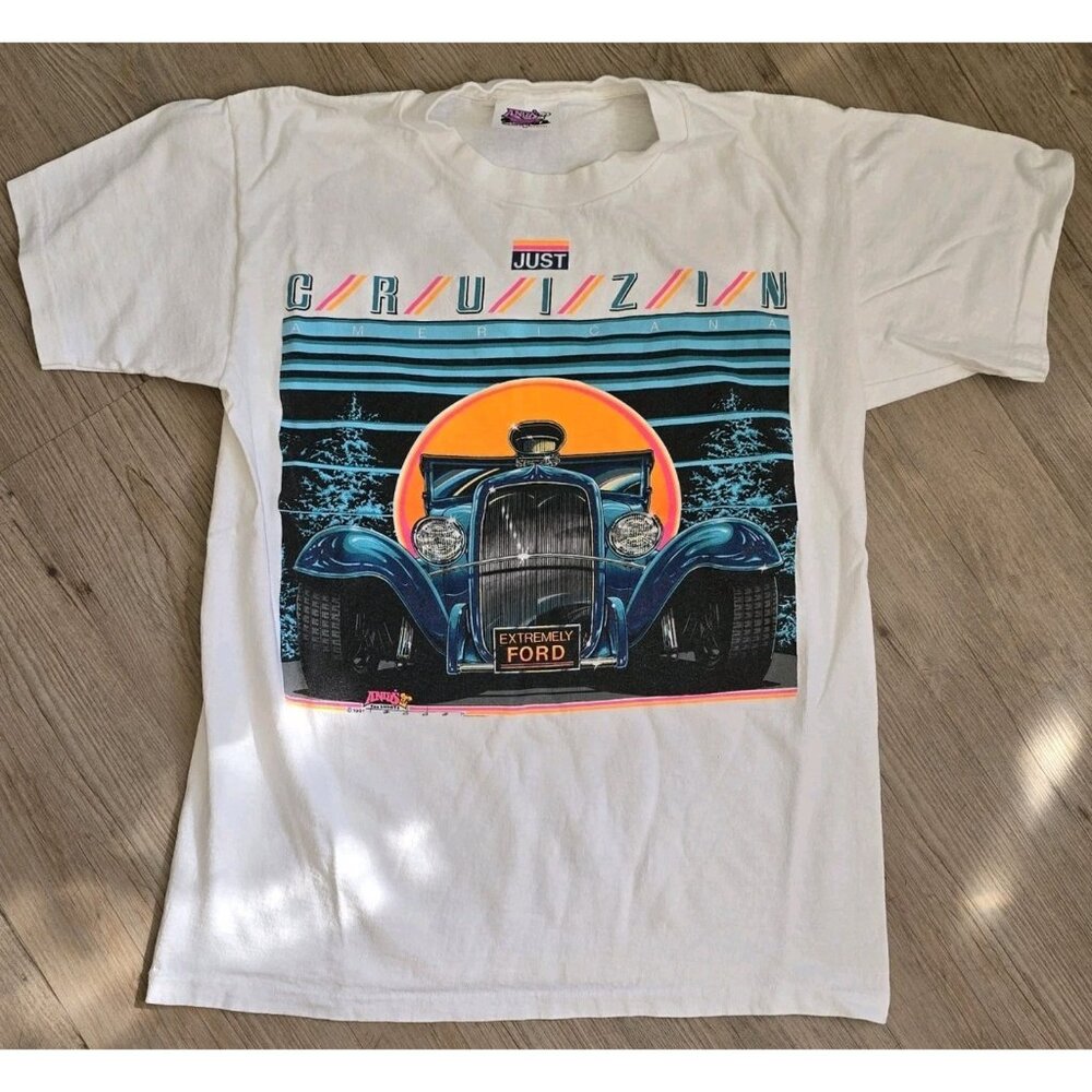 Vintage 91' Just Cruzin Ford Andy's T Shirts Neon Graphics Size M